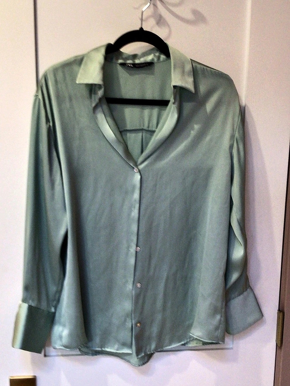 Zara Button Down Blouse in Green Size Medium Like New